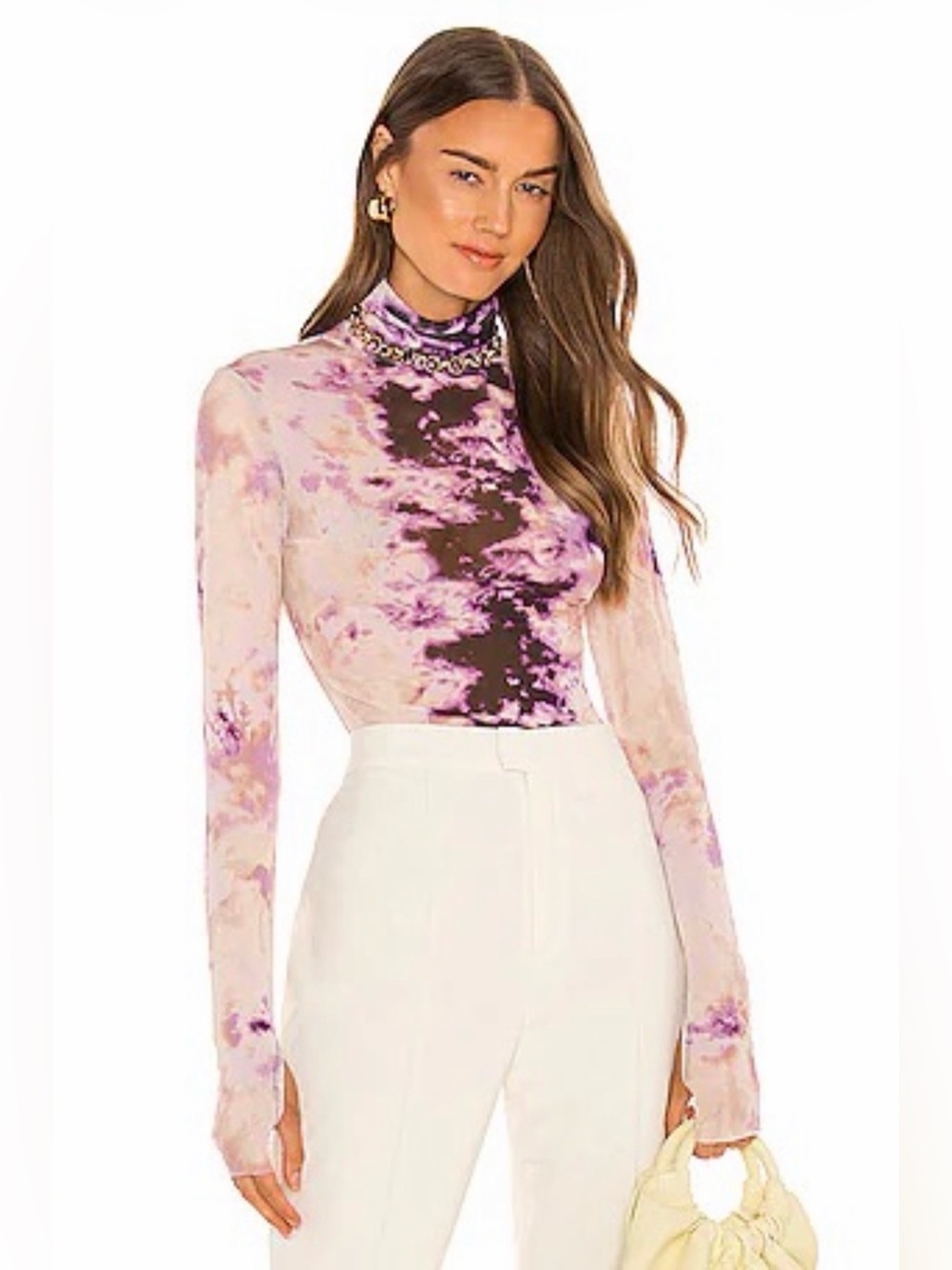 AFRM x REVOLVE Zadie Mesh Mock Neck Tie Dye Top Purple Y2K Fairy Grunge M